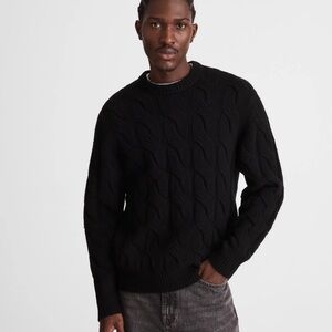 Madewell Cable-Knit Crewneck Sweater Jet Black Wool Blend Men’s Size M NWT